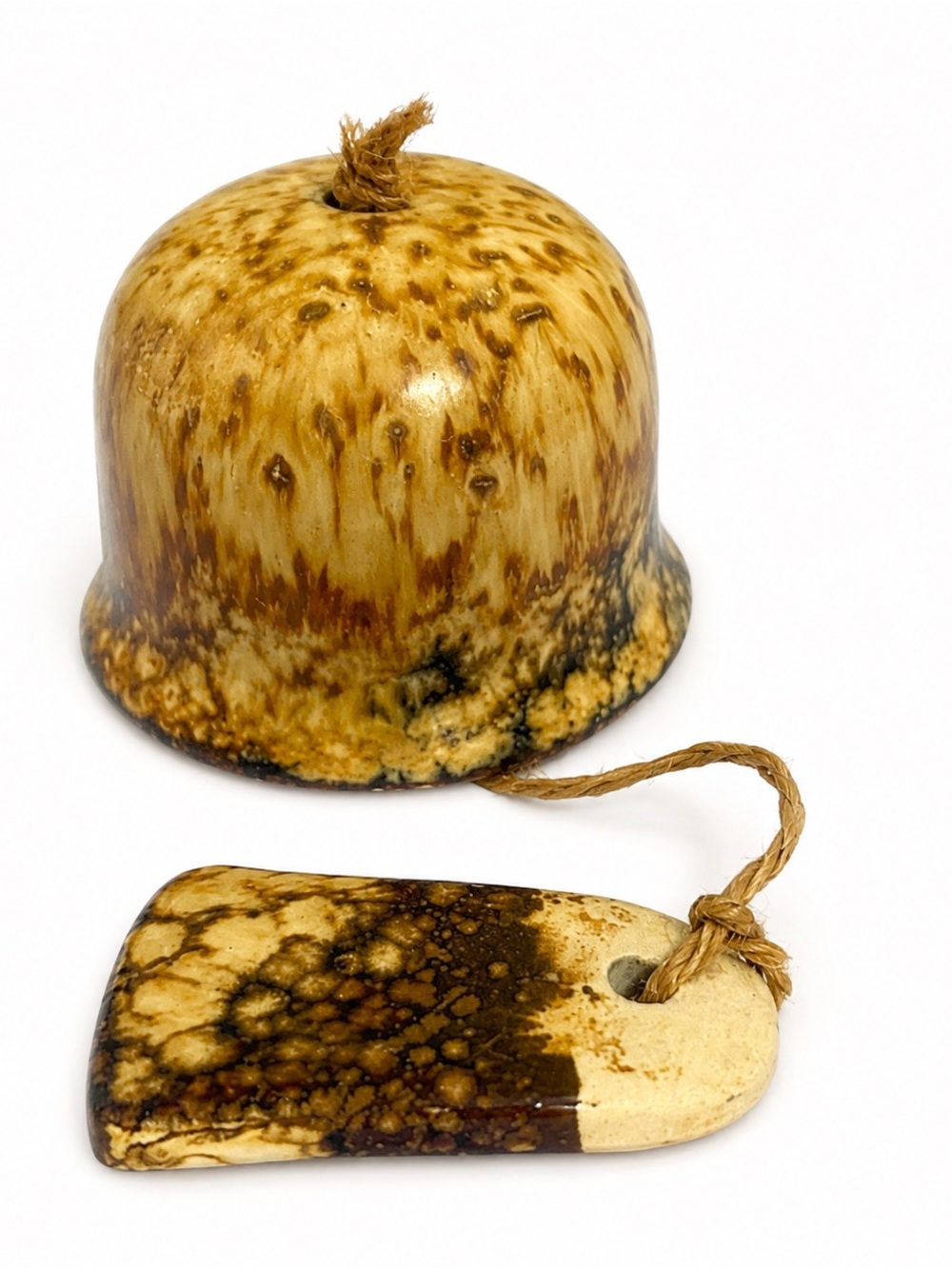 Small Handcrafted Pottery Bell 2" - Speckled Brown Glazed Ceramic Wind Chime Bel